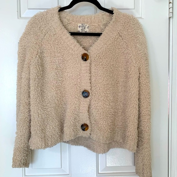 Hippie Rose Fuzzy Button Up Sweater 